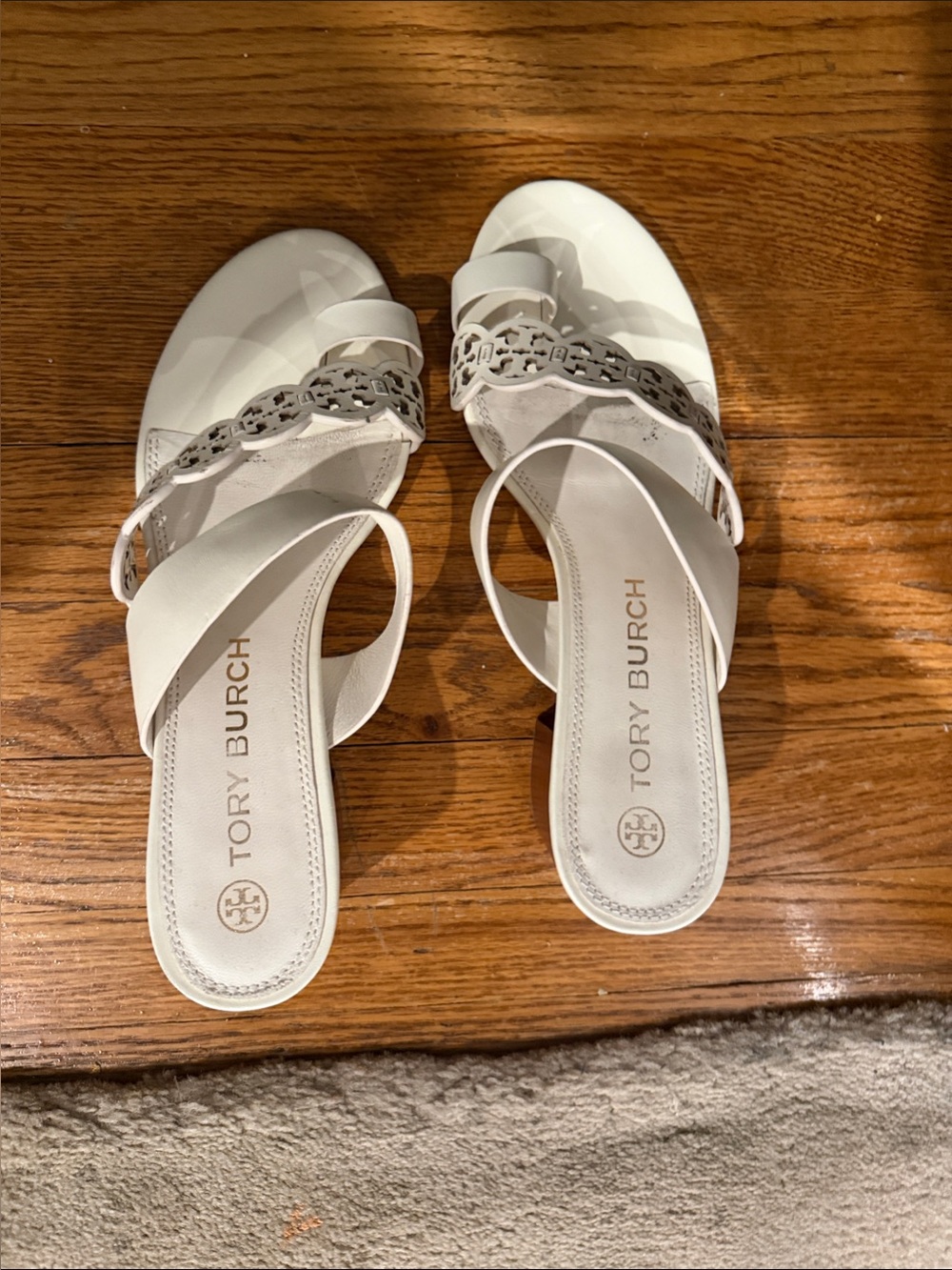 Tory Burch White Logo Cutout Slingback Sandals